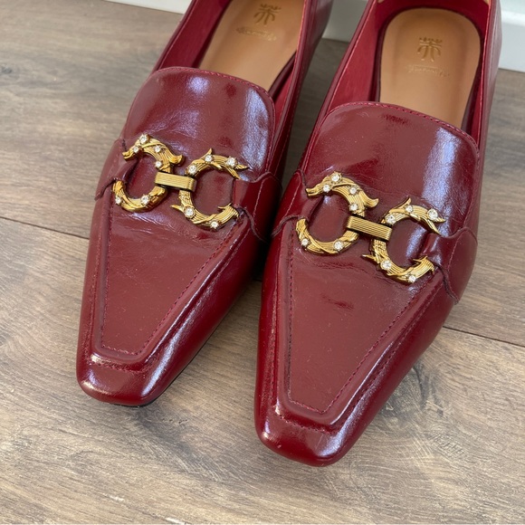 Burgundy Red Loafers with Gold Accents - Picture 5 of 7